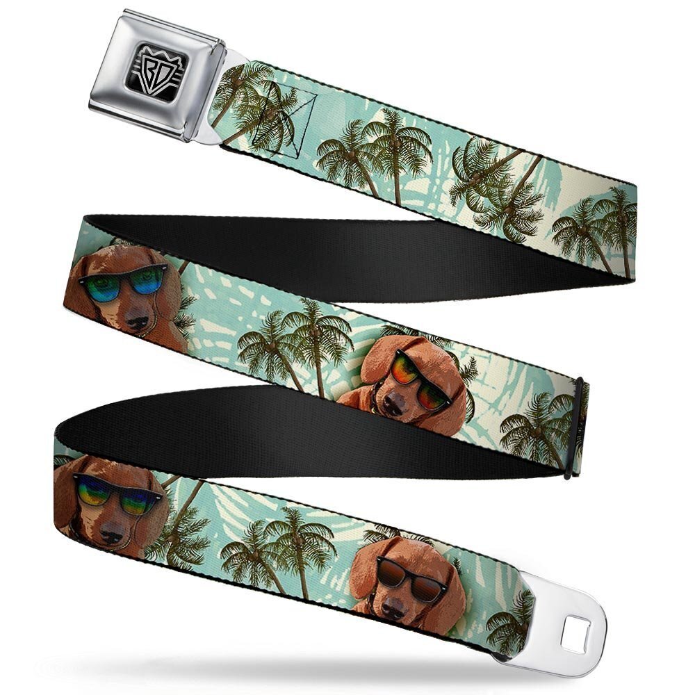 5502 Seatbelt Belt - Dachshund in Shades w/Palm Trees - 1.0" Wide - 20-36
